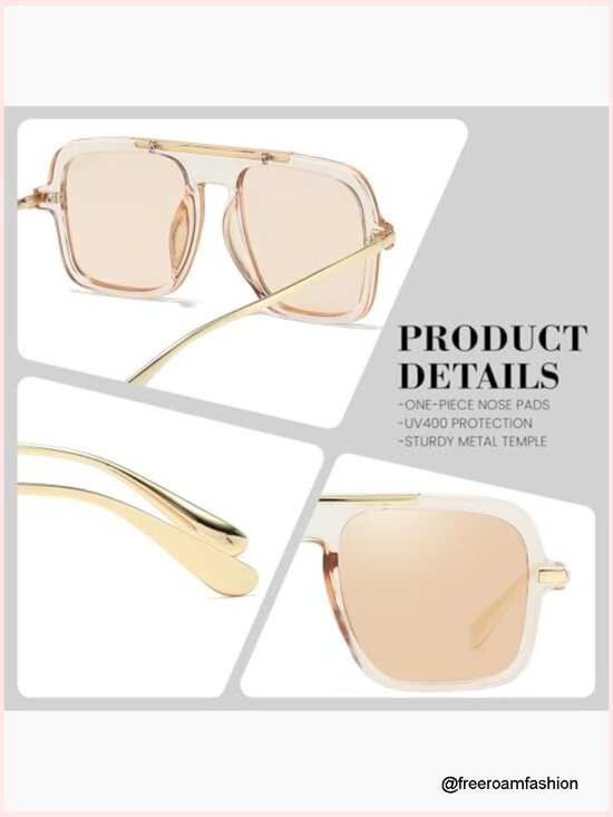 Vintage Gold Square Oversized Sunglasses UV Protection